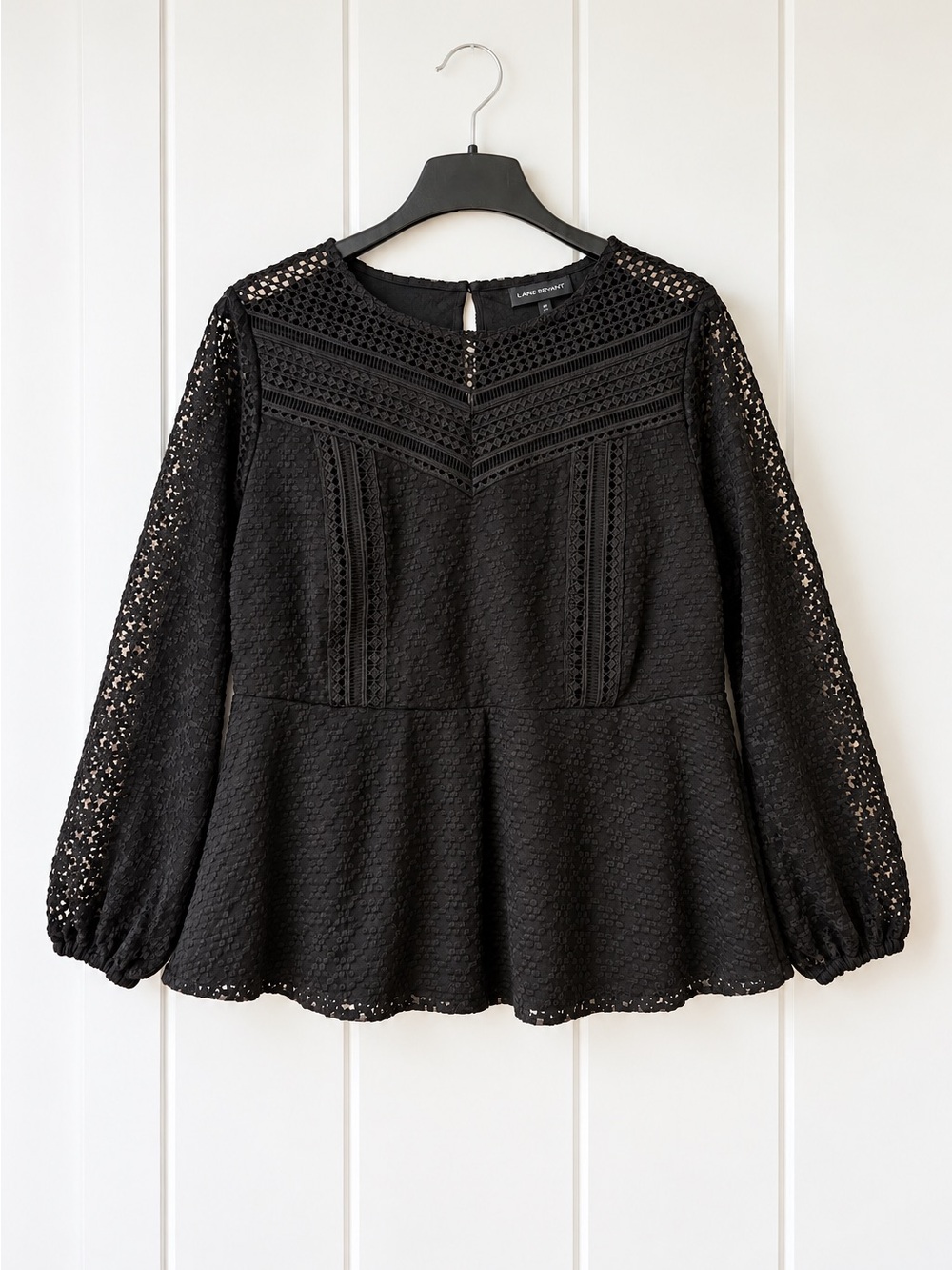 Lane Bryant Black Lace Peplum Blouse Top Size 20